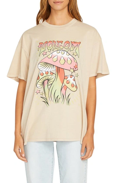 Shop Volcom Stones Throw Oversize Organic Cotton Graphic Tee In Taupe