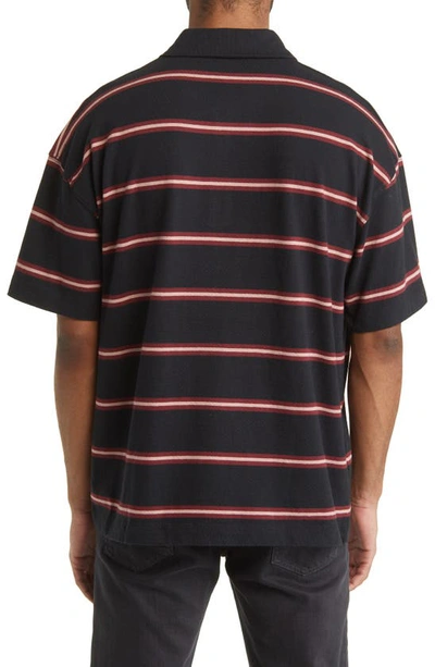 Shop Allsaints Arden Stripe Polo In Black/ Red/ Ashed Pink