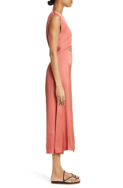 Shop Loulou Studio Copan Cutout Sleeveless Satin Midi Dress In Cherry