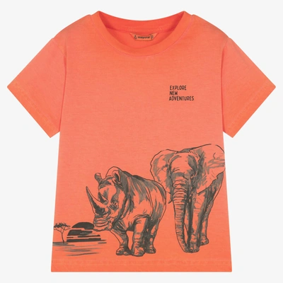 Shop Mayoral Boys Orange Cotton Animal T-shirt