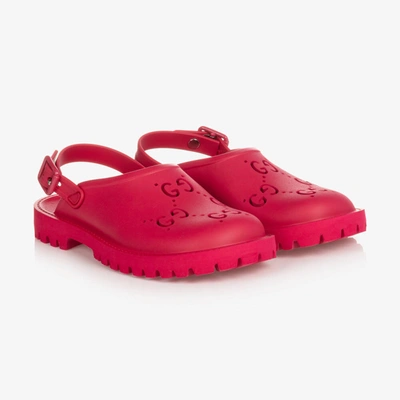 Shop Gucci Girls Pink Gg Logo Rubber Sandals