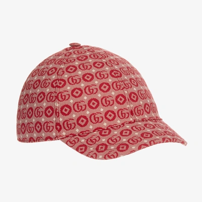 Shop Gucci Red Double G Geometric Cotton Jacquard Cap