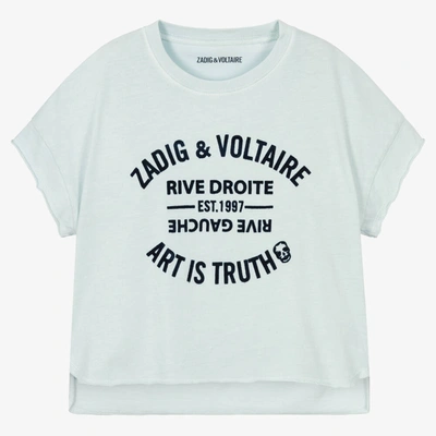 Shop Zadig & Voltaire Girls Blue Cotton Logo T-shirt