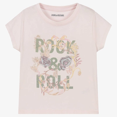 Shop Zadig & Voltaire Girls Pink Cotton Rock & Roll T-shirt