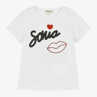 Sonia Rykiel Paris Kids' Girls White Cotton Logo T-shirt