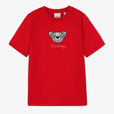 Shop Burberry Teen Red Thomas Bear Cotton T-shirt