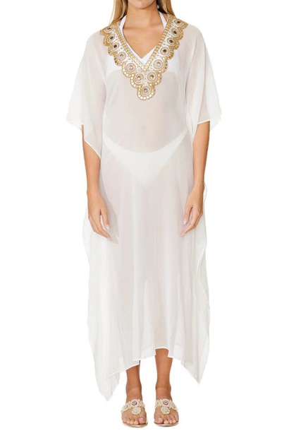 Shop Ranee's Goddess Beaded Cover-up Caftan In White