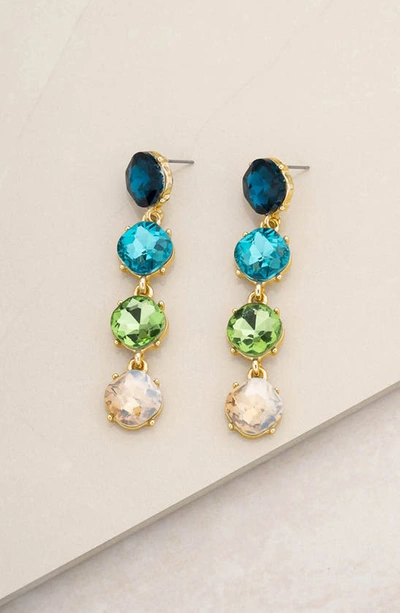 Shop Ettika Four The Money Crystal Drop Earrings In Blue