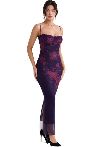Shop House Of Cb Aiza Floral Underwire Cocktail Dress In Dark Purple