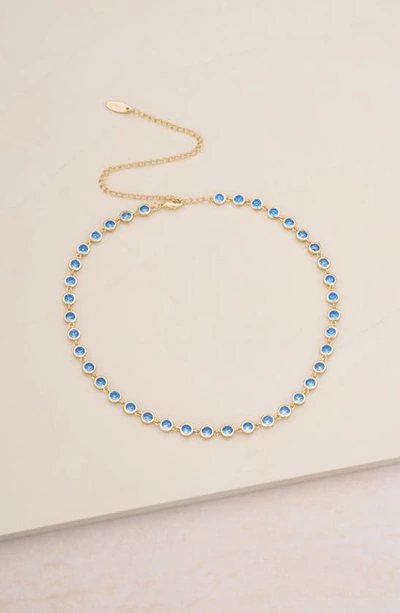 Ettika Cubic Zirconia Bezel Necklace In Blue
