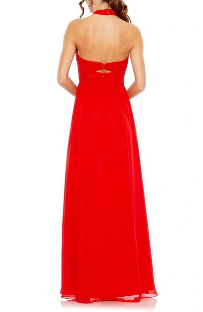 Mac Duggal Ruched Halter Strap Keyhole Chiffon Gown In Red