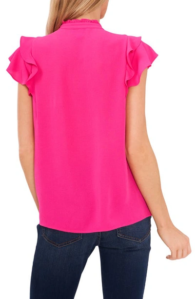 Cece Pintuck Ruffle Short Sleeve Blouse In Bright Rose