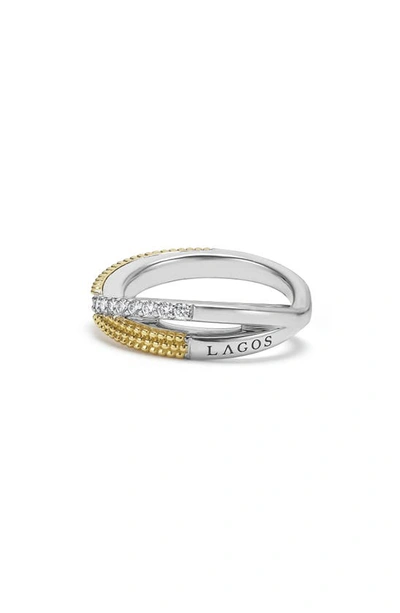 Lagos Caviar Luxe Diamond X Band Ring In Gold
