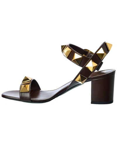 Shop Valentino Roman Stud 60 Leather Sandal In Brown