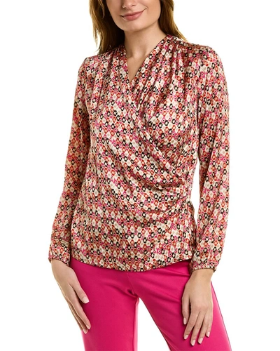 Shop Anne Klein Satin Wrap Blouse In Pink