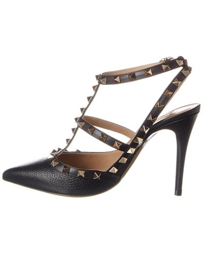 Shop Valentino Rockstud Caged 100 Grainy Leather Pump In Black