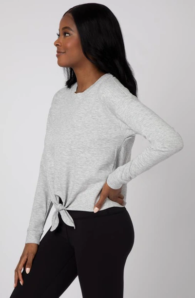 90 Degree By Reflex Brushed Terry Tie Hem Pullover In Heather Grey