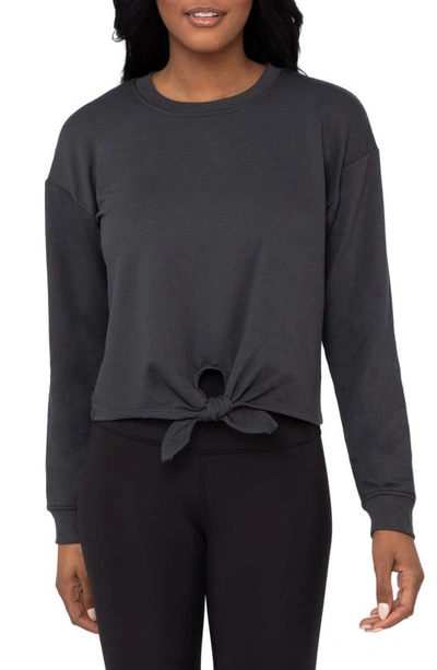 Shop 90 Degree By Reflex Brushed Terry Tie Hem Pullover In Charcoal
