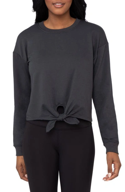 90 Degree By Reflex Brushed Terry Tie Hem Pullover In Charcoal