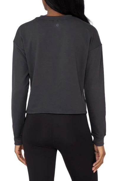 90 Degree By Reflex Brushed Terry Tie Hem Pullover In Charcoal