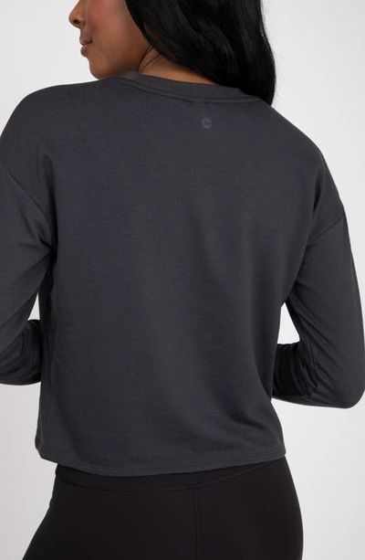 90 Degree By Reflex Brushed Terry Tie Hem Pullover In Charcoal
