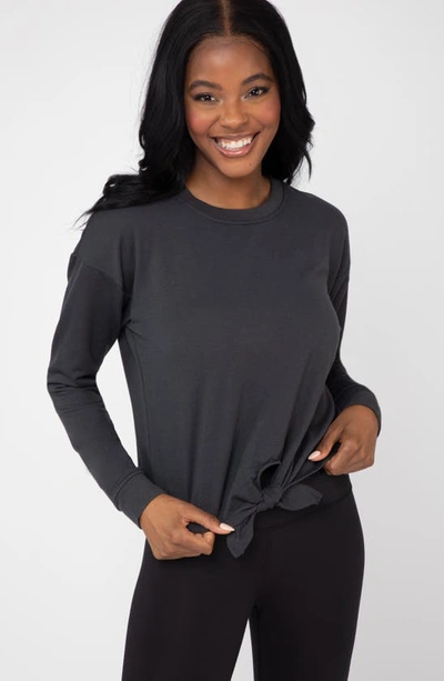 Shop 90 Degree By Reflex Brushed Terry Tie Hem Pullover In Charcoal