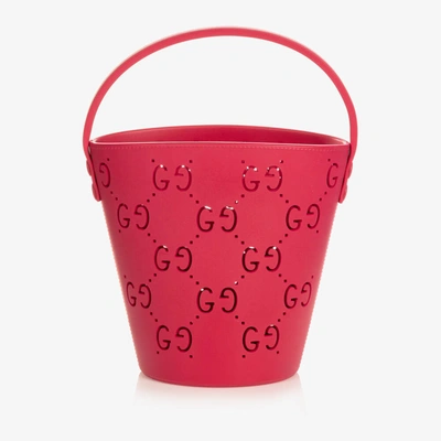 Shop Gucci Girls Pink Rubber Gg Logo Bucket Bag (20cm)