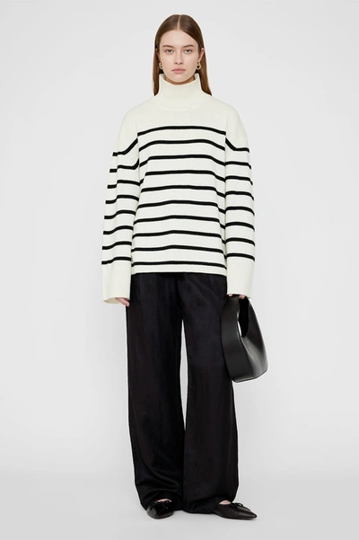 Shop Anine Bing Courtney Sweater In Ivory And Black Stripe