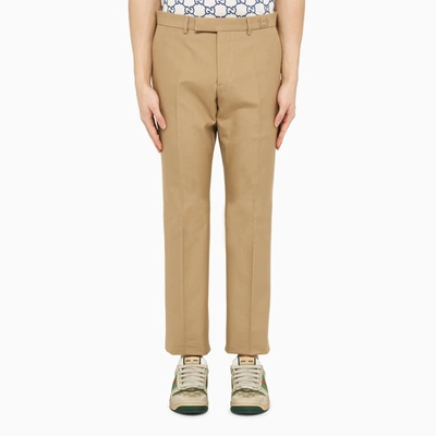 Shop Gucci Classic Beige Cotton Trousers