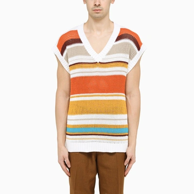 Shop Etro Striped Cotton Waistcoat In Multicolor