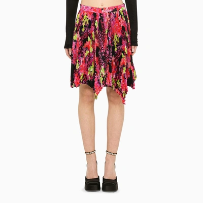 Shop Versace Multicoloured Orchid Logo Pleated Skirt In Multicolor