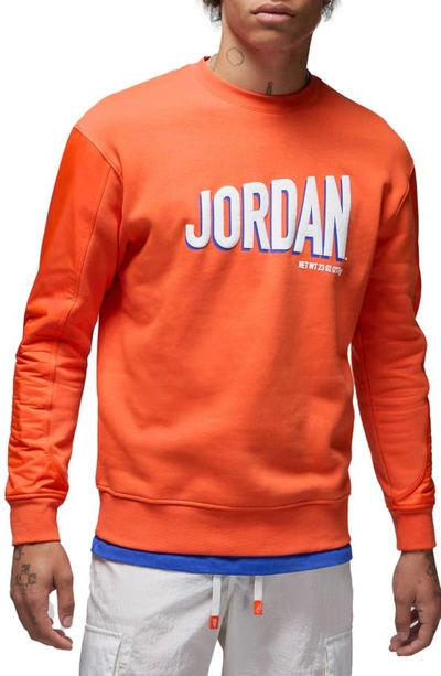 Shop Jordan Flight Fleece Crewneck Sweatshirt In Rush Orange/ White