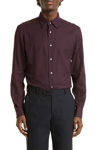 Shop Zegna Cotton & Cashmere Button-up Shirt In Plum