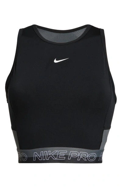 Shop Nike Pro Dri-fit Crop Tank In Black/ Iron Grey/ White/ White
