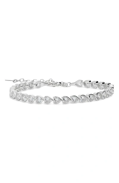 Shop Shymi Cubic Zirconia Heart Tennis Bracelet In Silver/ White