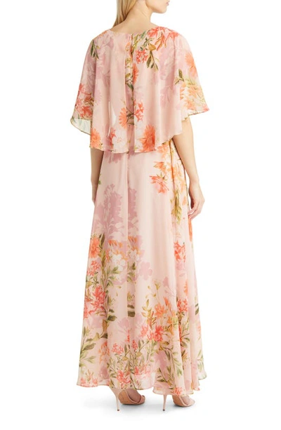 Eliza J Floral Capelet Overlay Tie Waist Maxi Dress In Blush | ModeSens
