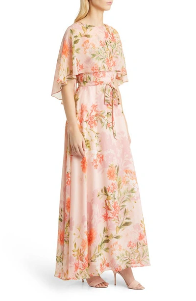 Eliza J Floral Capelet Overlay Tie Waist Maxi Dress In Blush | ModeSens