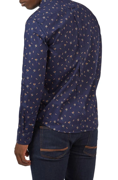 Shop Ben Sherman Regular Fit Floral Cotton Button-down Shirt In Marine