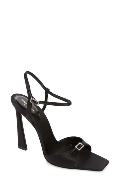 Shop Saint Laurent Vitti Crystal Buckle Ankle Strap Sandal In Black
