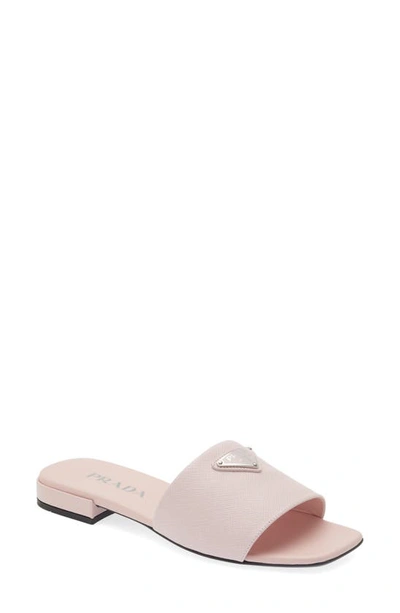 Prada calfskin logo discount flat slide sandals