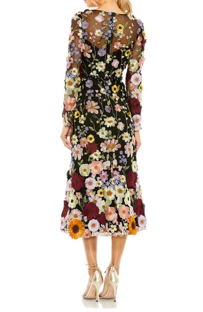 Shop Mac Duggal Floral Embroidered Long Sleeve Cocktail Dress In Black Multi