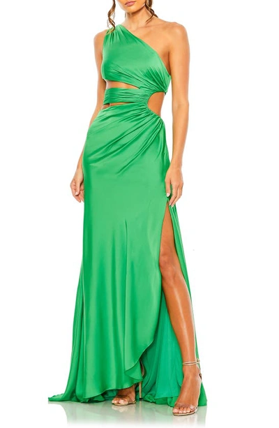 Shop Mac Duggal Cutout One-shoulder Satin Gown In Spring Green