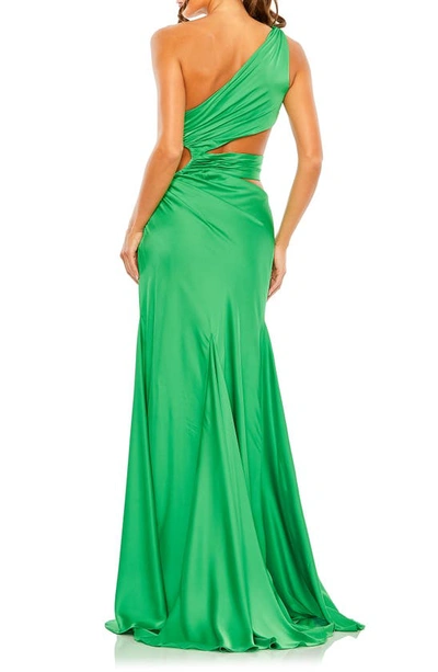 Shop Mac Duggal Cutout One-shoulder Satin Gown In Spring Green