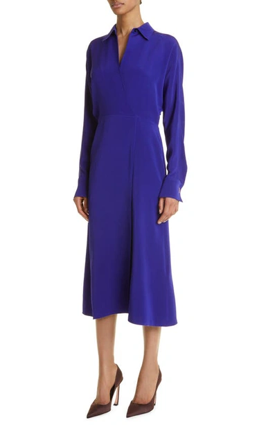 Shop Victoria Beckham Wrap Front Long Sleeve Cady Shirtdress In Electric Purple
