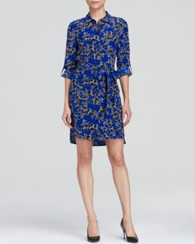 Diane Von Furstenberg Prita Button Down Silk Shirt Dress In Twinkle Cobalt