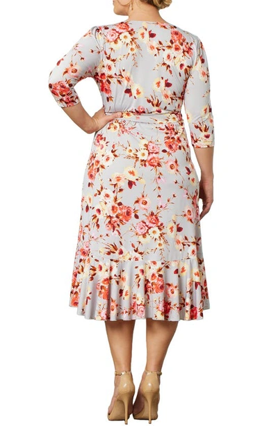 Shop Kiyonna Whimsy Wrap Dress In Rose Garden Grey