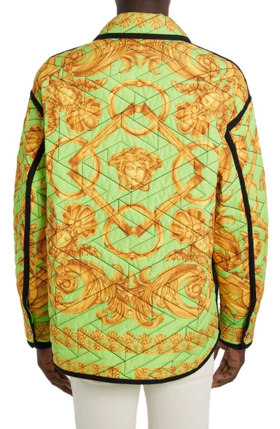Shop Versace Barocco Print Quilted Jacket In Lime/ Gold