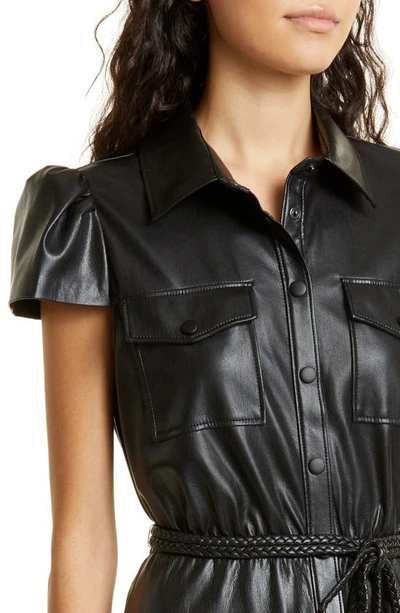 Shop Alice And Olivia Miranda Cap Sleeve Faux Leather Shirtdress In Black