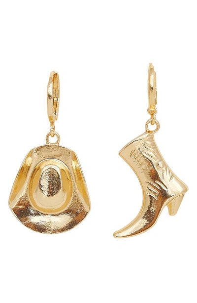 Shop Petit Moments Faye Mismatched Western Drop Earrings In Gold