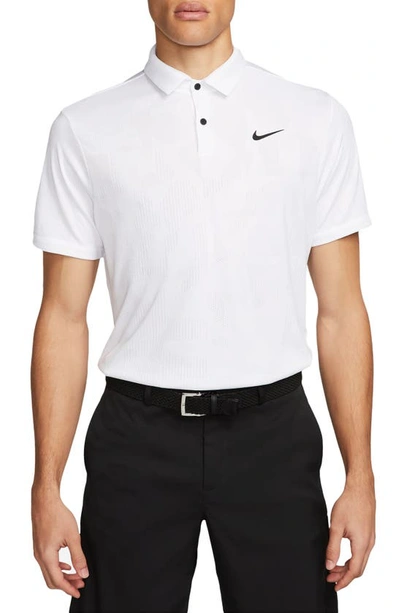Shop Nike Dri-fit Tour Jacquard Golf Polo In White/ Black